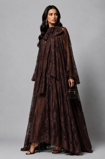FILINA | Maxikleid mit floraler Spitzen-Überlage
