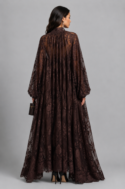 FILINA | Maxikleid mit floraler Spitzen-Überlage
