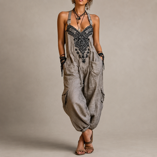 JUDITH | Bestickter Cargo-Jumpsuit