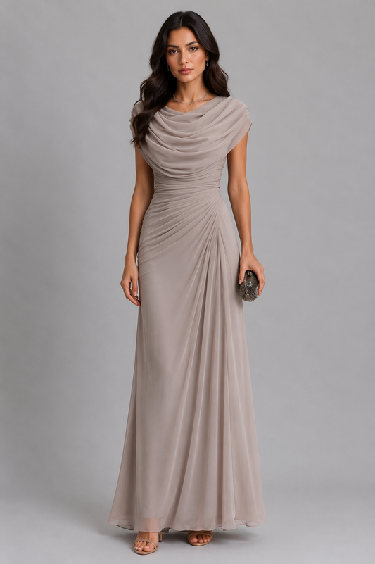 LENIYA | Maxikleid mit drapiertem Wasserfallausschnitt