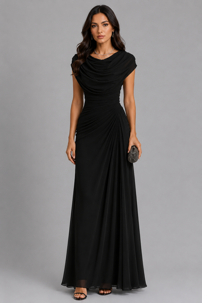 LENIYA | Maxikleid mit drapiertem Wasserfallausschnitt