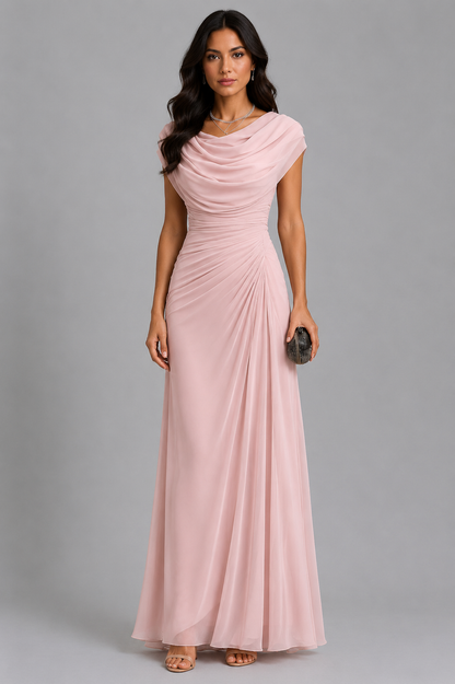 LENIYA | Maxikleid mit drapiertem Wasserfallausschnitt