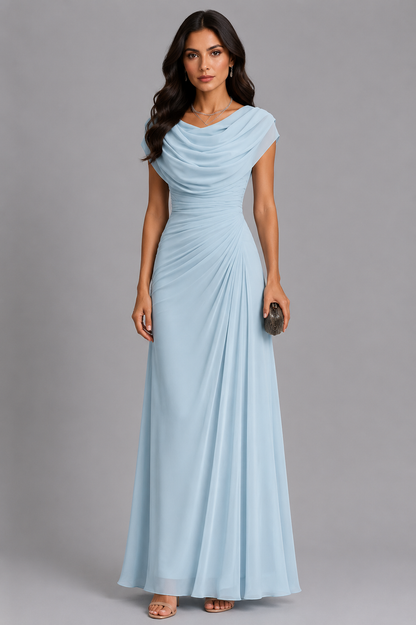 LENIYA | Maxikleid mit drapiertem Wasserfallausschnitt