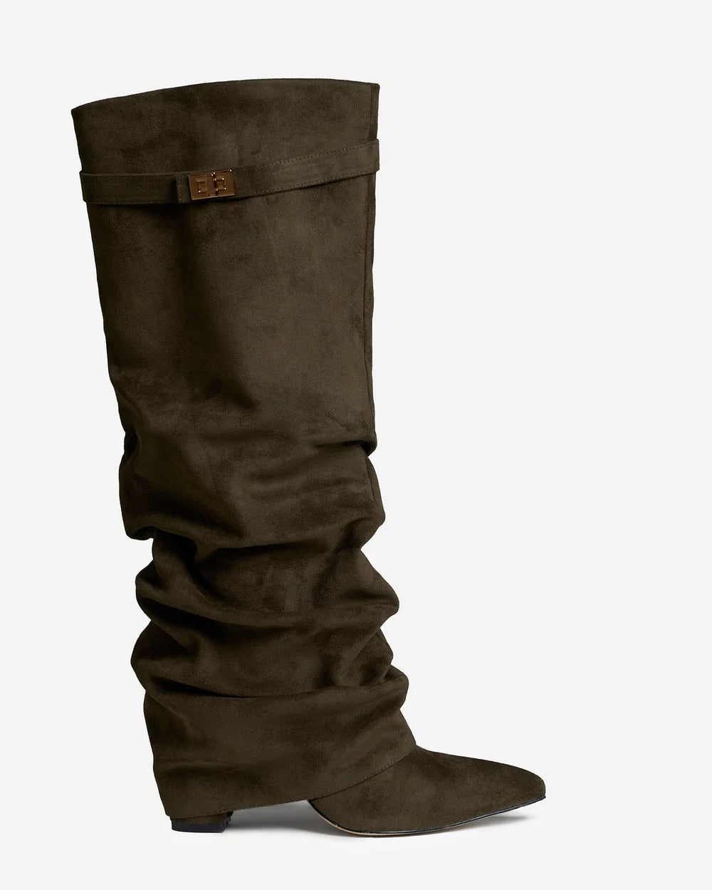 SADIE | Kniehohe Stiefel mit Faltenoptik und Schnallengurt