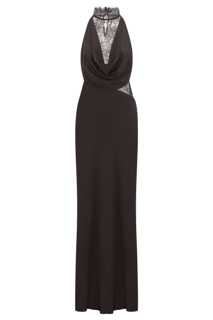 ISALIE | Halterneck-Maxikleid mit Spitzeneinsatz