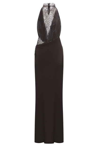 ISALIE | Halterneck-Maxikleid mit Spitzeneinsatz