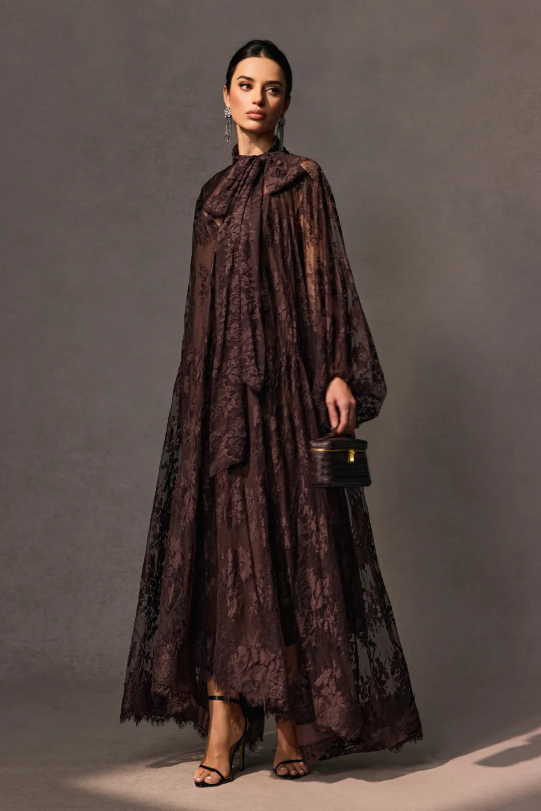 FILINA | Maxikleid mit floraler Spitzen-Überlage