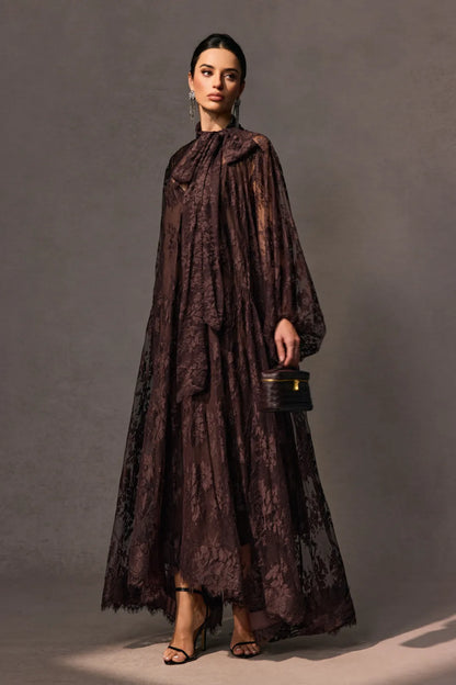 FILINA | Maxikleid mit floraler Spitzen-Überlage