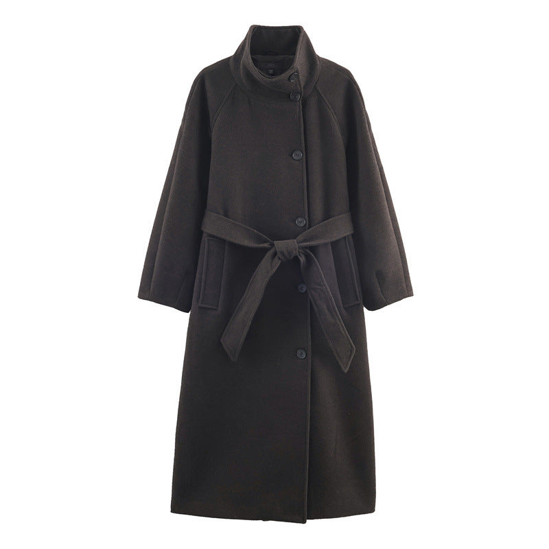 ALICIA | Weicher Mantel mit Stehkragen & Bindegürtel