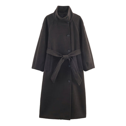 ALICIA | Weicher Mantel mit Stehkragen & Bindegürtel
