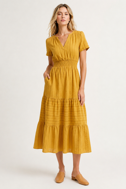 SINJA | Maxikleid mit Smokbund und Stufenrock
