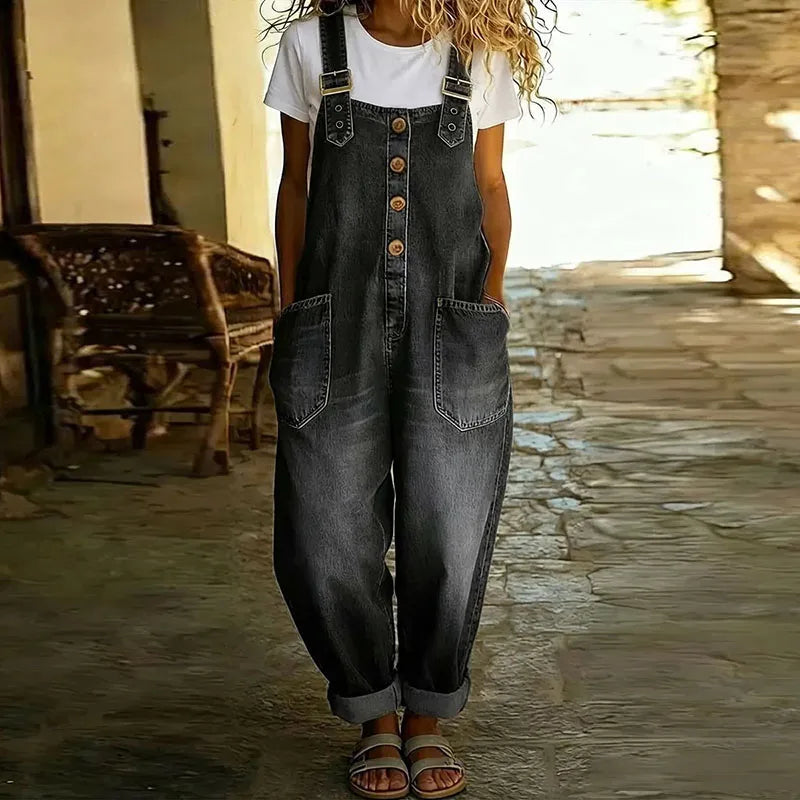 SAYLOR | Vintage-Latzhose in Denim-Optik mit verstellbaren Trägern