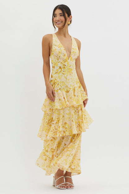 LISA | Florales Volant Maxi Kleid