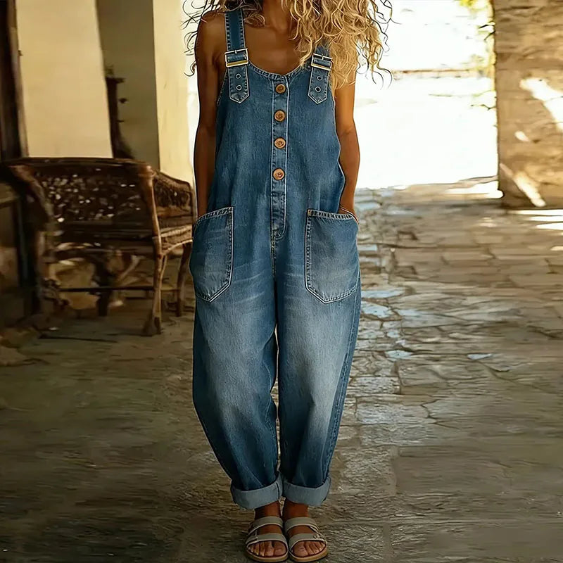 SAYLOR | Vintage-Latzhose in Denim-Optik mit verstellbaren Trägern