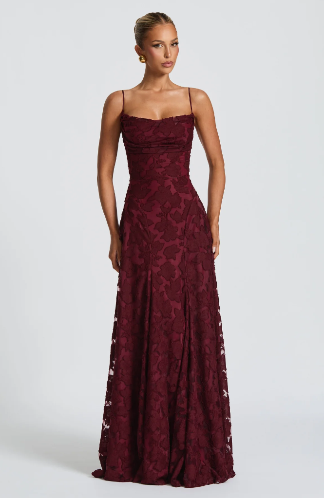 SOFIA Spitzen Maxi Kleid - Burgunderrot