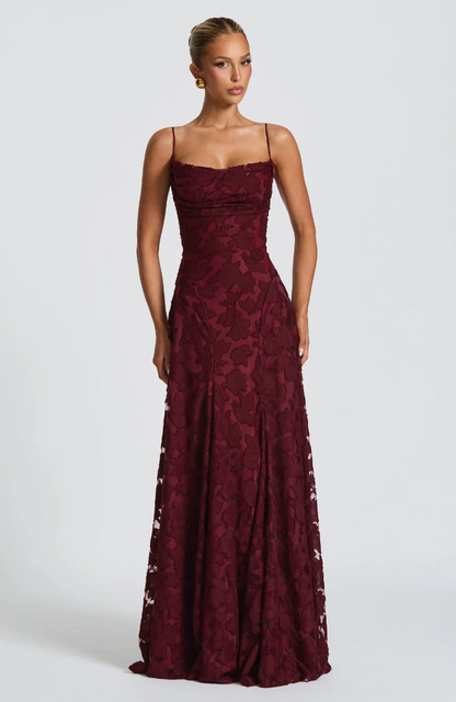 SOFIA Spitzen Maxi Kleid - Burgunderrot