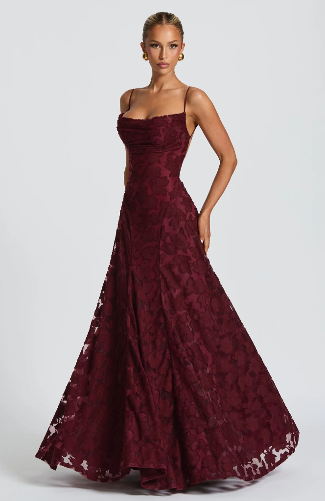 SOFIA Spitzen Maxi Kleid - Burgunderrot