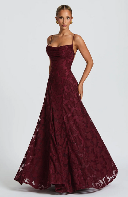 SOFIA Spitzen Maxi Kleid - Burgunderrot