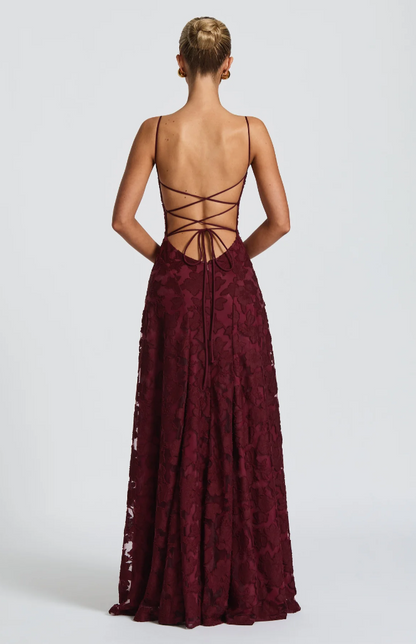 SOFIA Spitzen Maxi Kleid - Burgunderrot