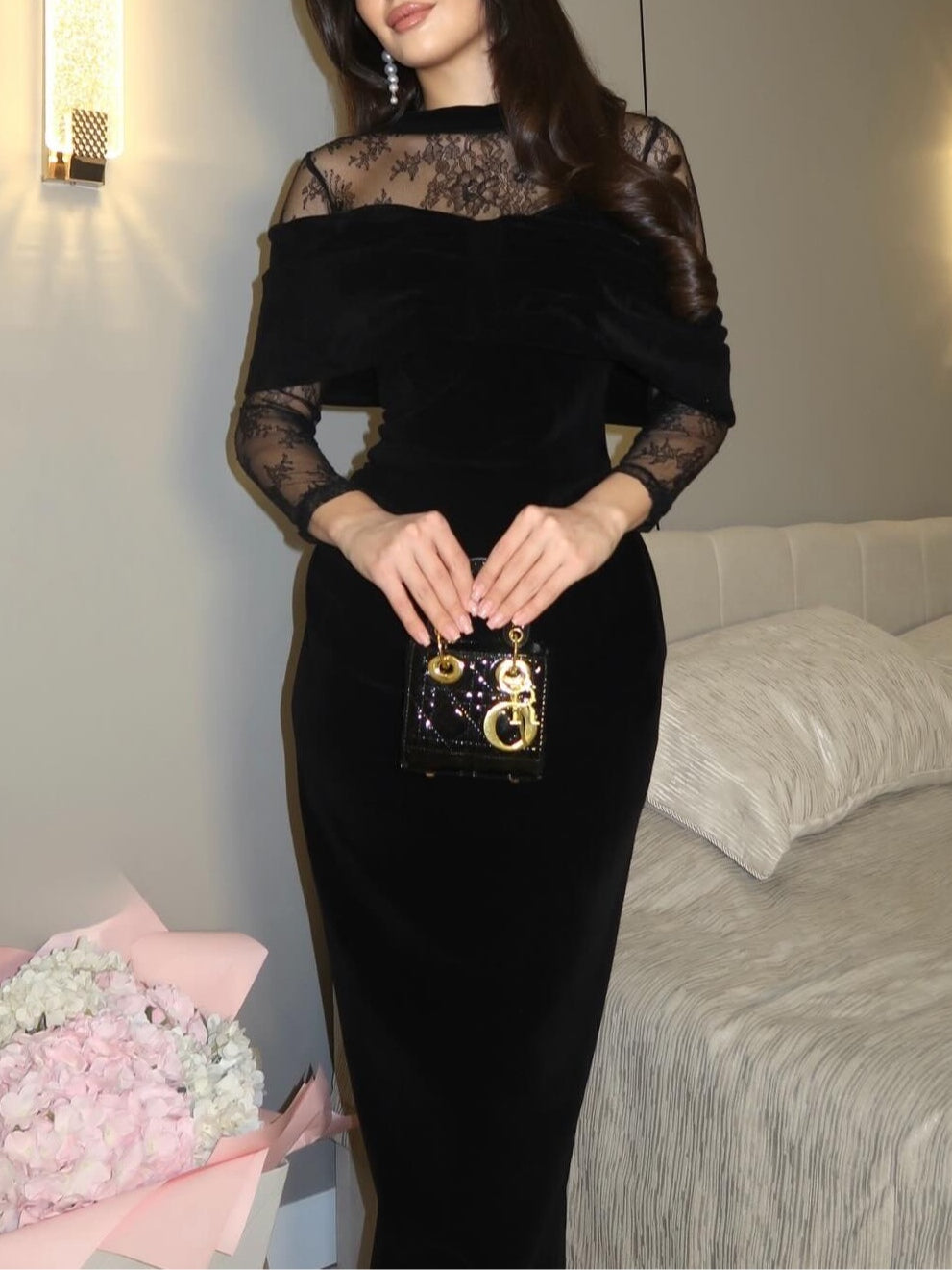 ELSKE | Midikleid mit Transparenten Spitzenärmeln