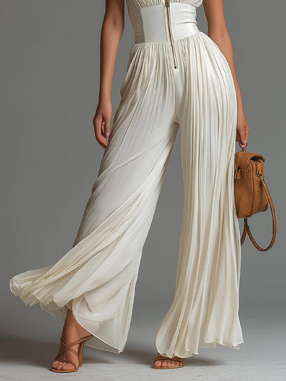ALENJA | Plissierter Chiffon-Jumpsuit mit weitem Bein