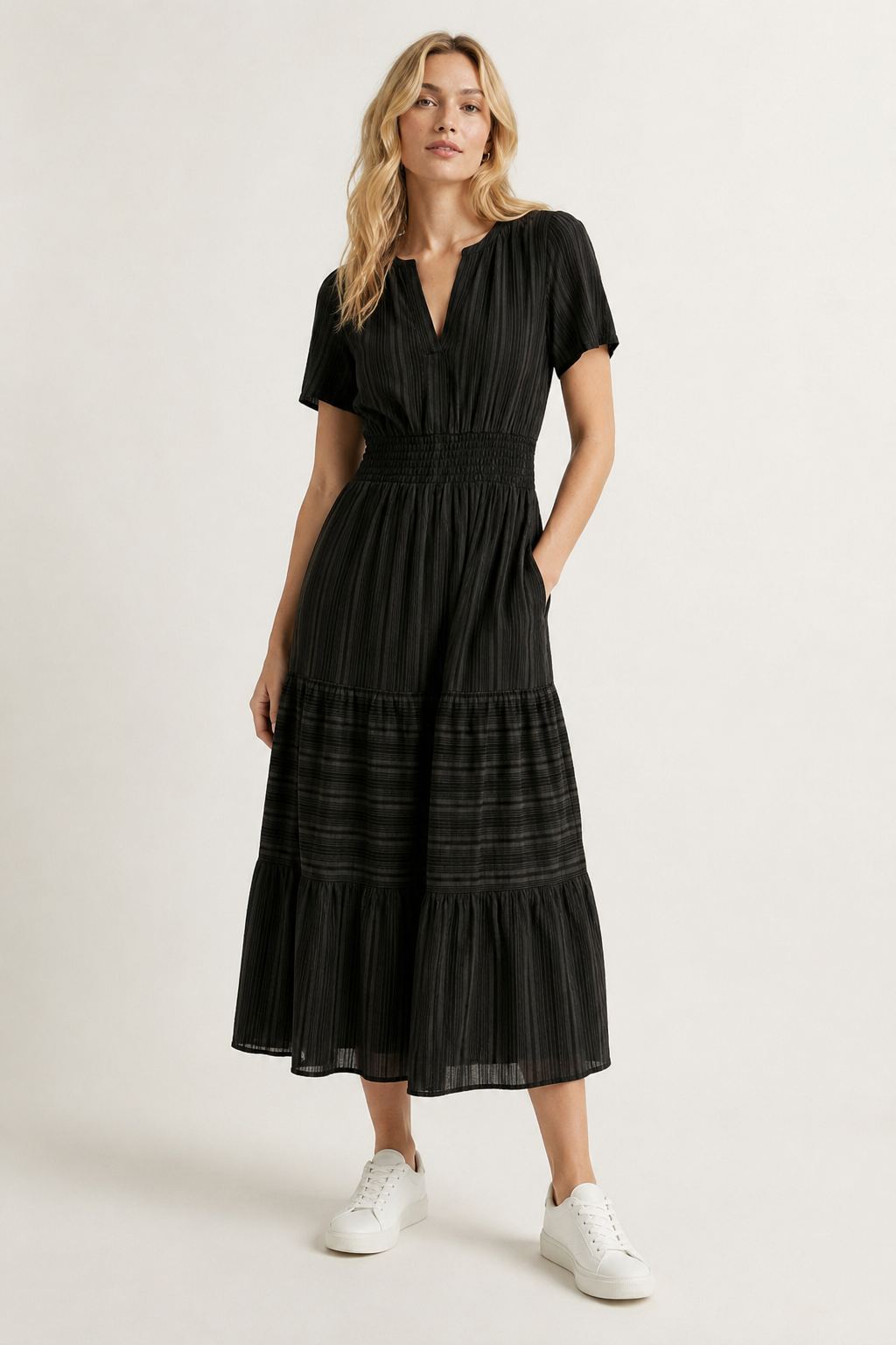 SINJA | Maxikleid mit Smokbund und Stufenrock