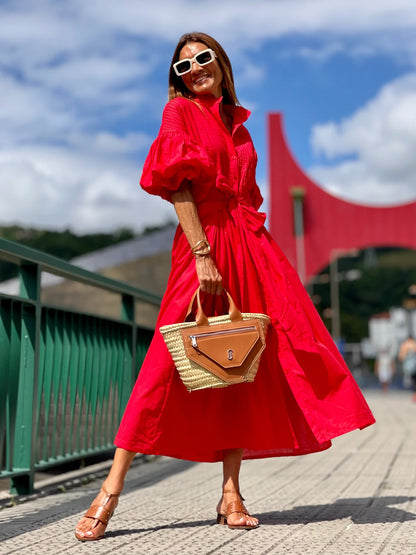 PHOEBE | Midi-Kleid mit Voluminösen Ärmeln