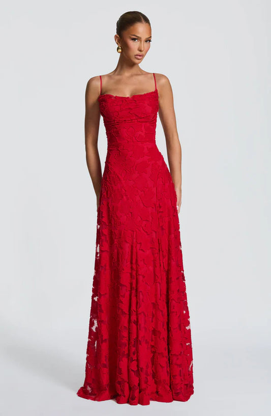 SOFIA Spitzen Maxi Kleid - Rot
