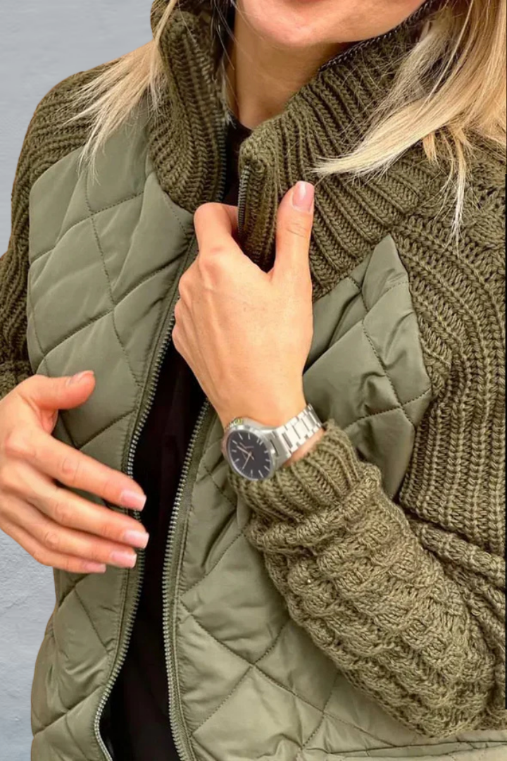 ANDREA | Steppjacke mit Strickärmeln und Reißverschluss