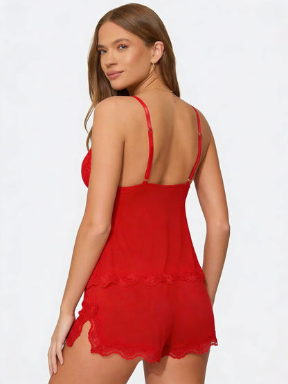 KRISTEN | Pyjama-Set mit Spitzenbesatz
