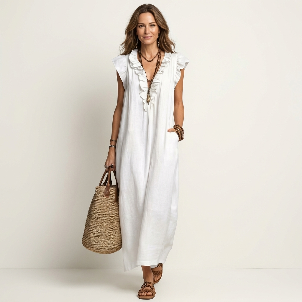 ARWEN | Maxikleid mit Rüschen und V-Ausschnitt