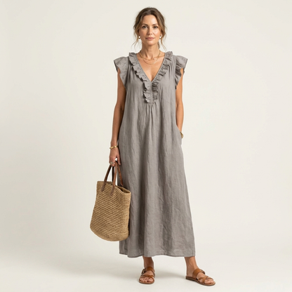 ARWEN | Maxikleid mit Rüschen und V-Ausschnitt