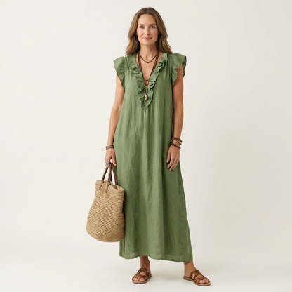 ARWEN | Maxikleid mit Rüschen und V-Ausschnitt