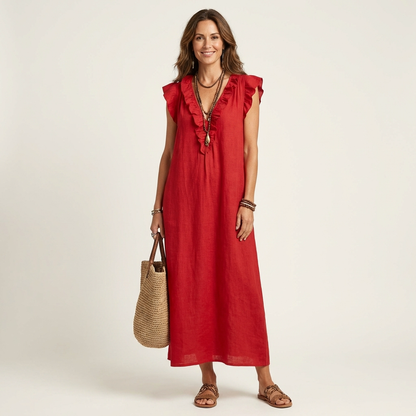 ARWEN | Maxikleid mit Rüschen und V-Ausschnitt