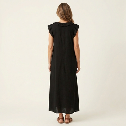 ARWEN | Maxikleid mit Rüschen und V-Ausschnitt