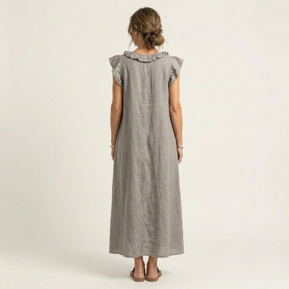 ARWEN | Maxikleid mit Rüschen und V-Ausschnitt