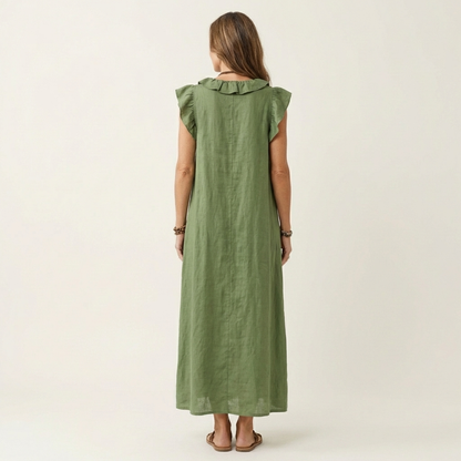 ARWEN | Maxikleid mit Rüschen und V-Ausschnitt