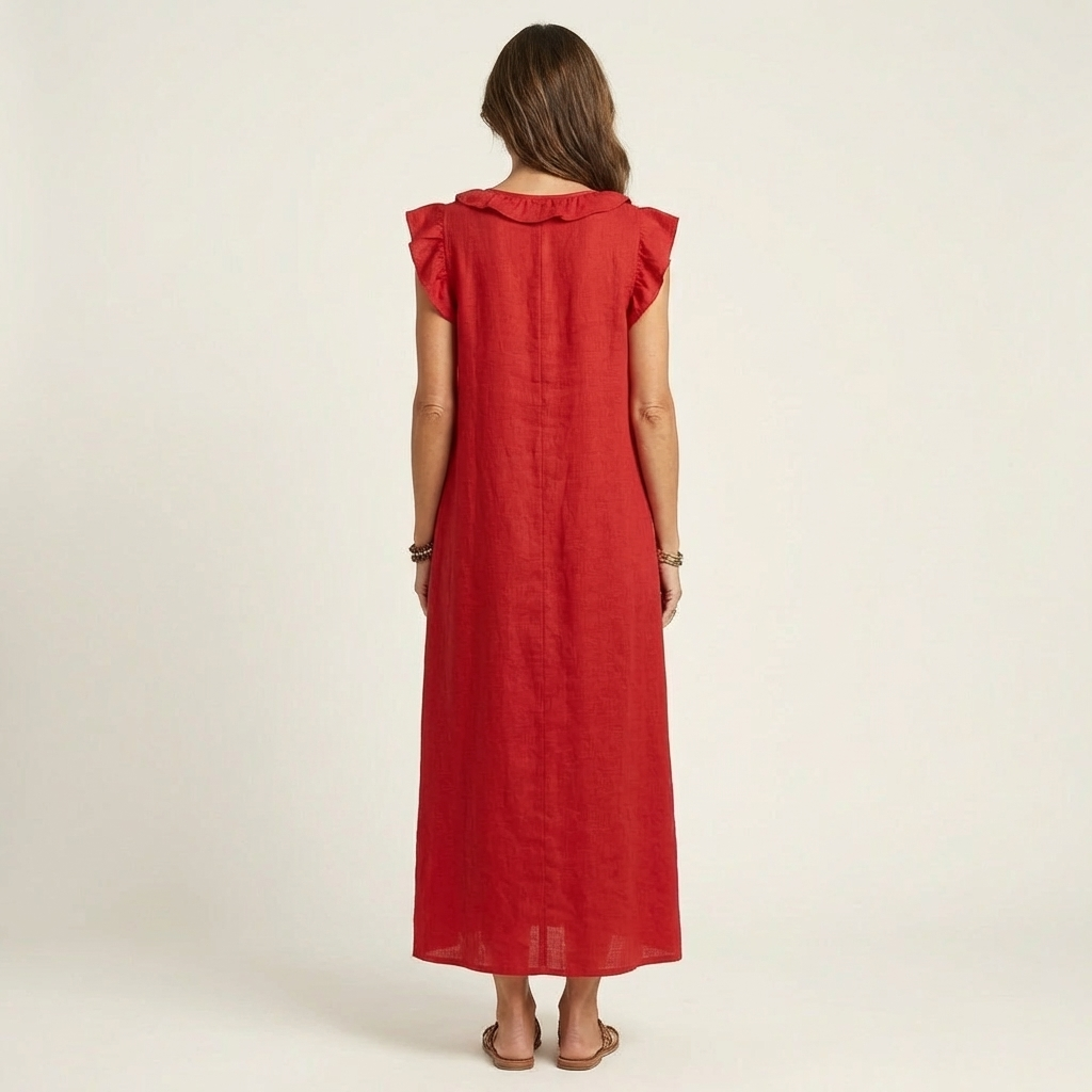 ARWEN | Maxikleid mit Rüschen und V-Ausschnitt