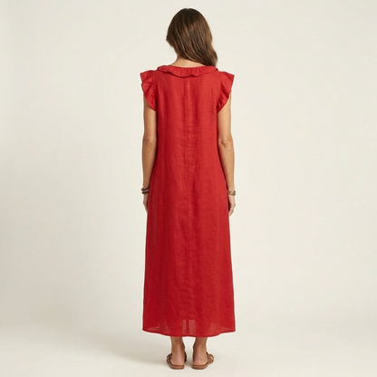 ARWEN | Maxikleid mit Rüschen und V-Ausschnitt