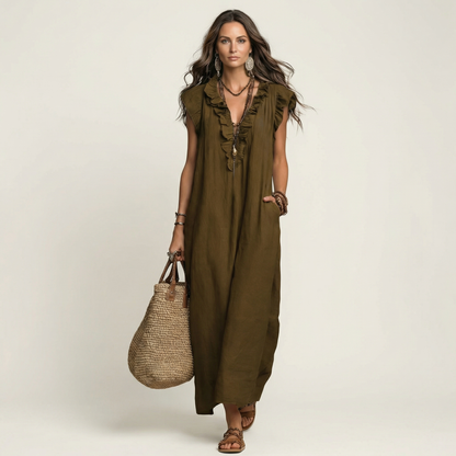 ARWEN | Maxikleid mit Rüschen und V-Ausschnitt