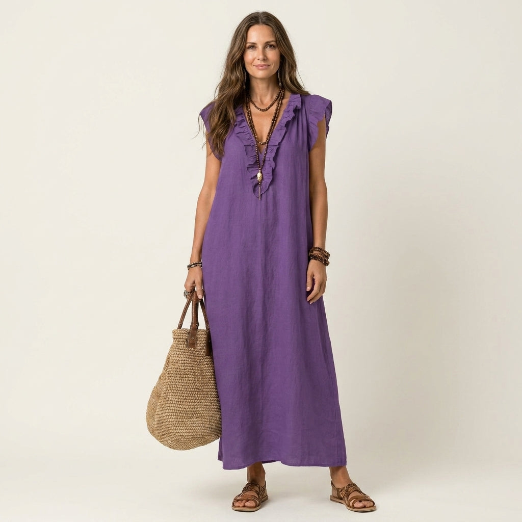 ARWEN | Maxikleid mit Rüschen und V-Ausschnitt