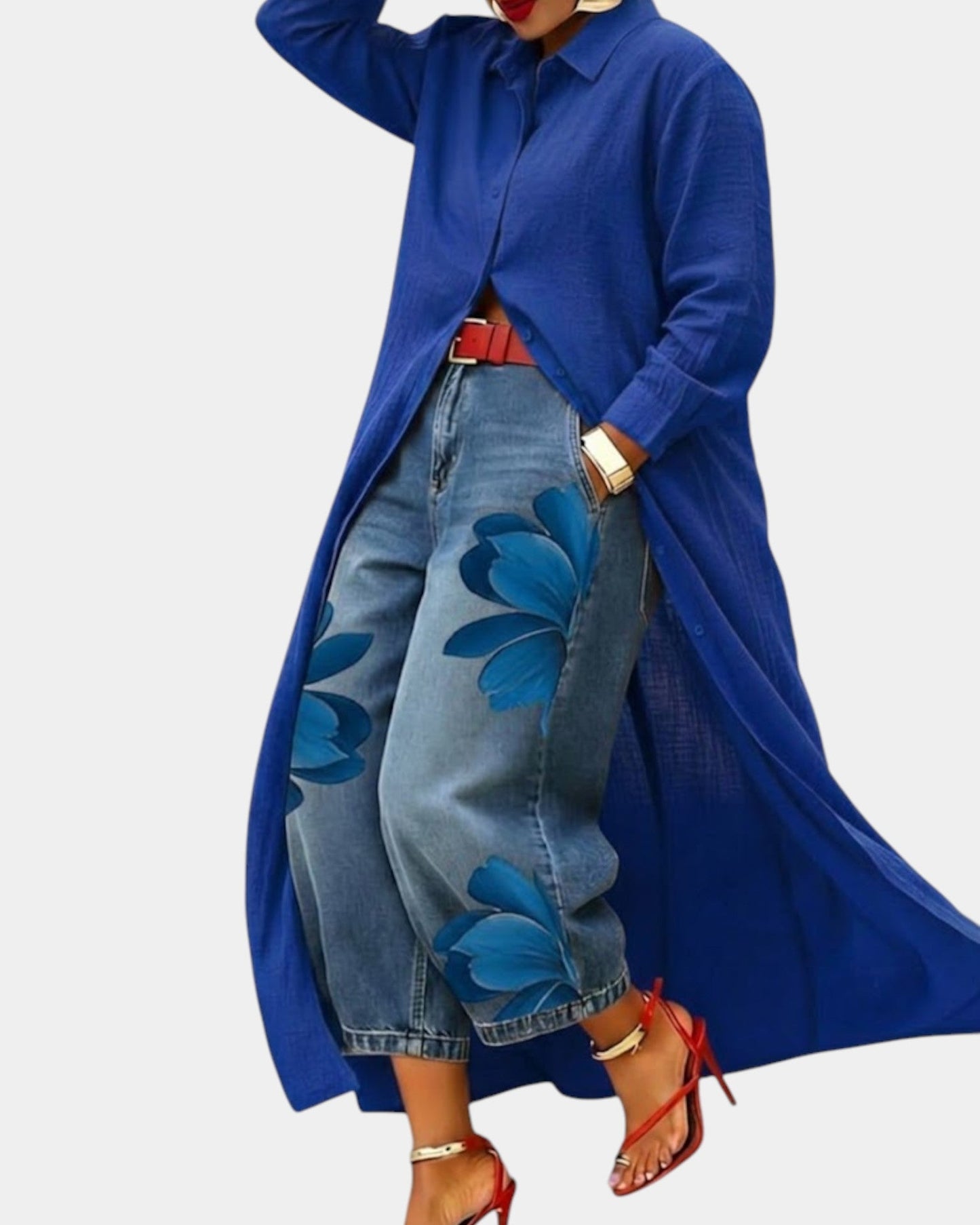 JULIANE | Florales Denim- & Hemdblusen-Kleid-Set