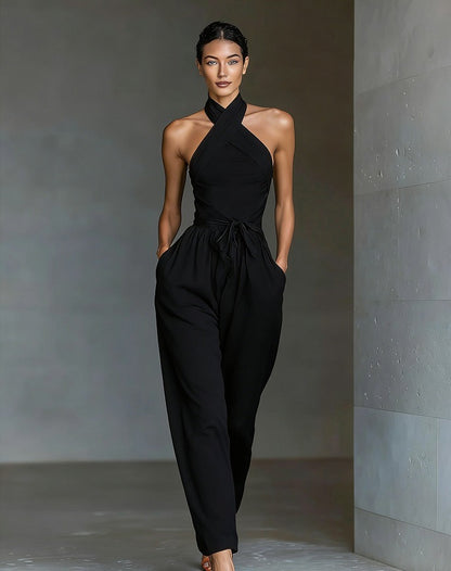 TIALDA | Jumpsuit mit Cross-Halter-Ausschnitt und weitem Bein