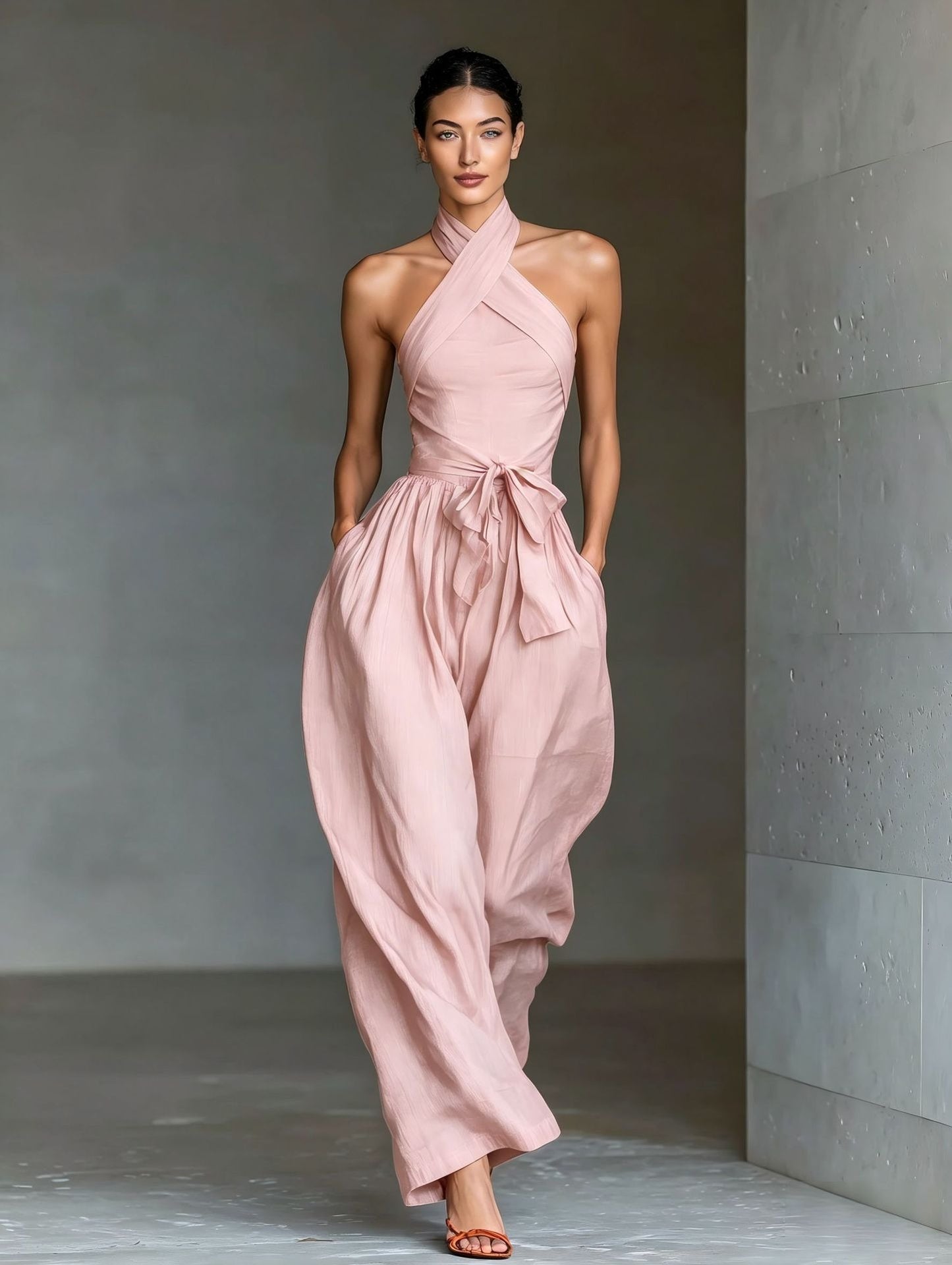 TIALDA | Jumpsuit mit Cross-Halter-Ausschnitt und weitem Bein