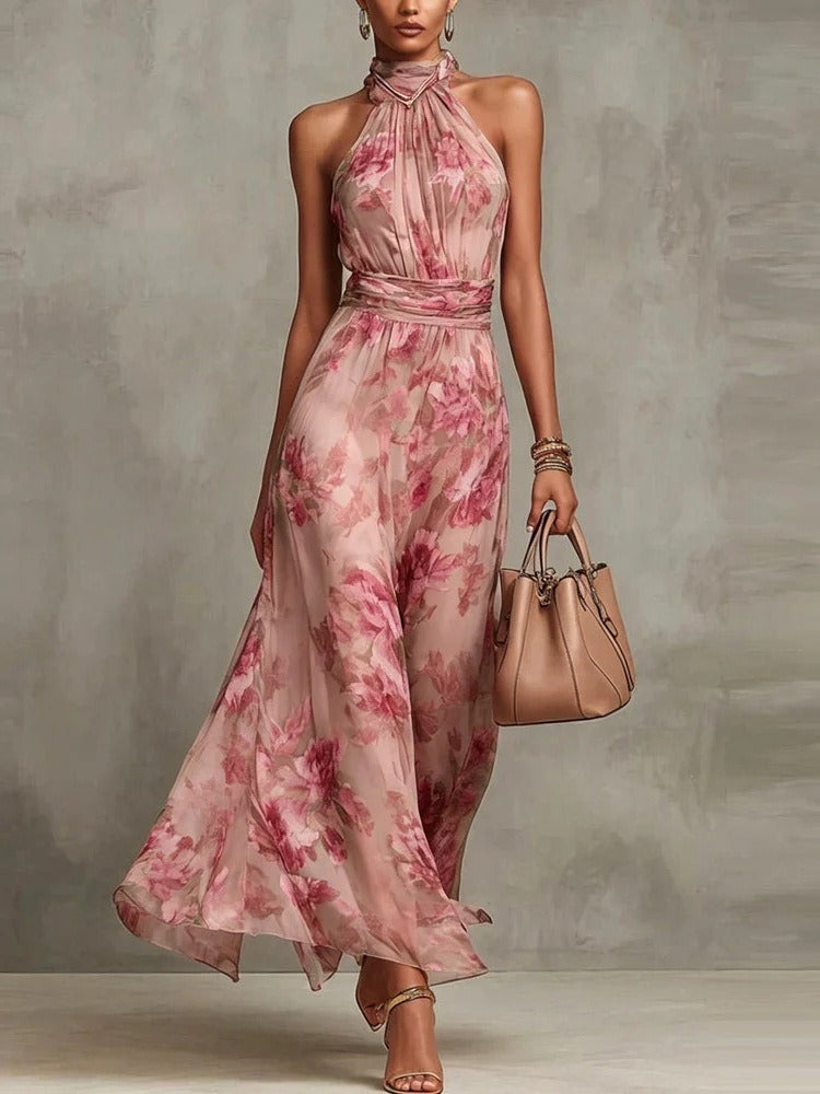 MIRELLE | Plissiertes Halter-Maxikleid