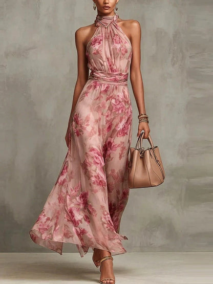 MIRELLE | Plissiertes Halter-Maxikleid