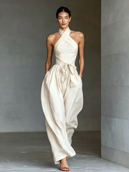 TIALDA | Jumpsuit mit Cross-Halter-Ausschnitt und weitem Bein