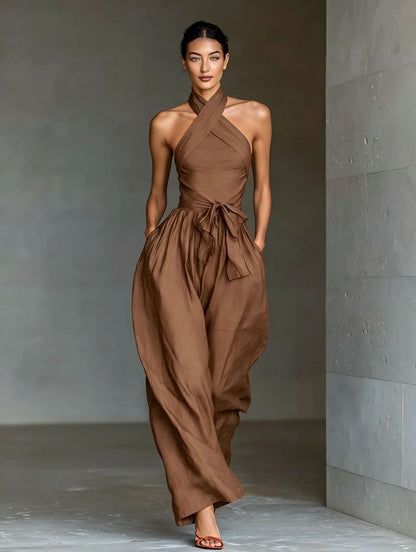 TIALDA | Jumpsuit mit Cross-Halter-Ausschnitt und weitem Bein
