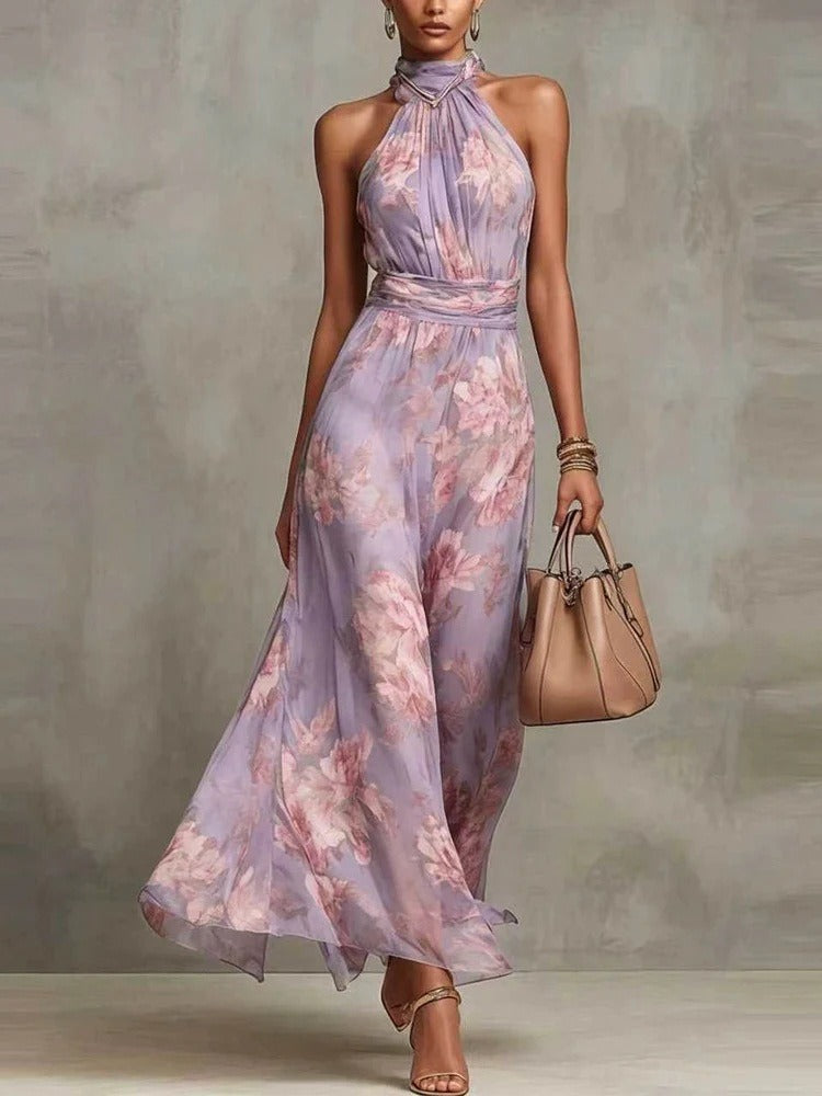 MIRELLE | Plissiertes Halter-Maxikleid