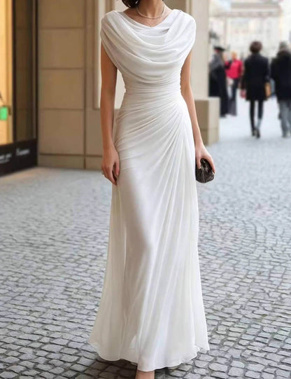 LENIYA | Maxikleid mit drapiertem Wasserfallausschnitt